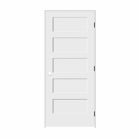 CODEL DOORS 30" x 84" x 1-3/8" Primed 5-Panel Equal Panel Interior Shaker 7-1/4" LH Prehung Door w/Black Hinges 2670pri8405LH1D714